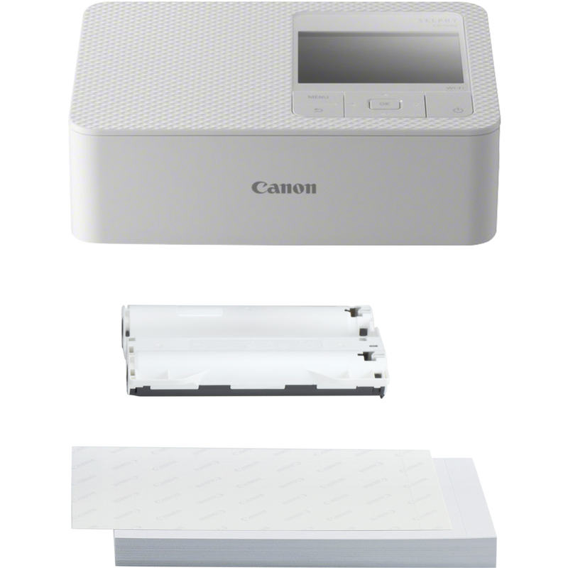 Vorderansicht eines Druckers mit Kassette und Papier