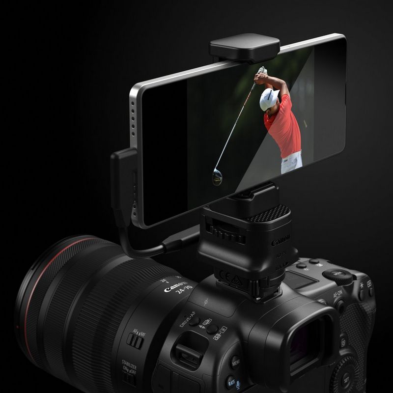 Canon AD-P1 Multi-Function Shoe Adapter for Smartphone Link for Android Smartphones Product connected to a camera and phone