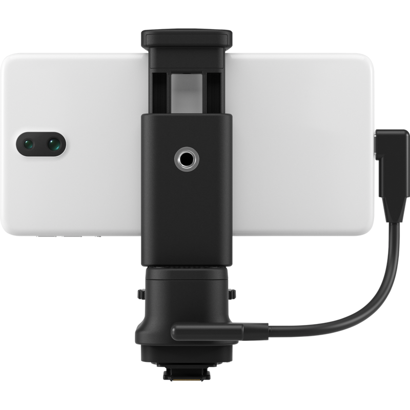 Canon AD-P1 Multi-Function Shoe Adapter for Smartphone Link for Android Smartphones Product Front View with phone connected