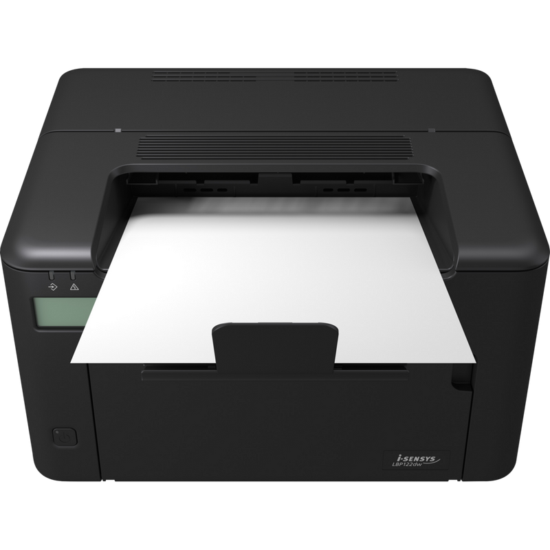 Canon i-SENSYS LBP122dw Single Function Mono Wireless Laser Printer Product Front view with paper on the tray