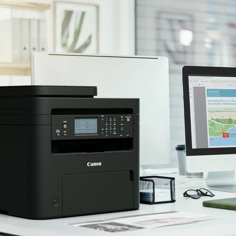 Canon i-SENSYS MF275dw Schwarzweiß-Laser-Multifunktionssystem mit Drucker auf dem Tisch