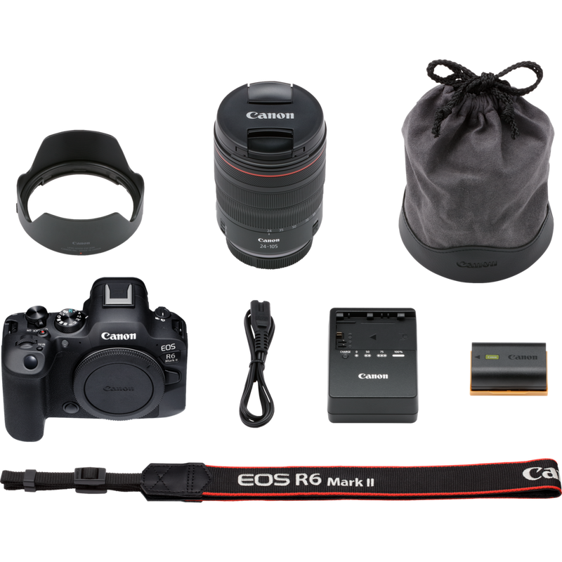Canon EOS R6 Mark II Mirrorless Camera and RF 24-105mm F4L IS USM Lens Produkt Lieferumfang