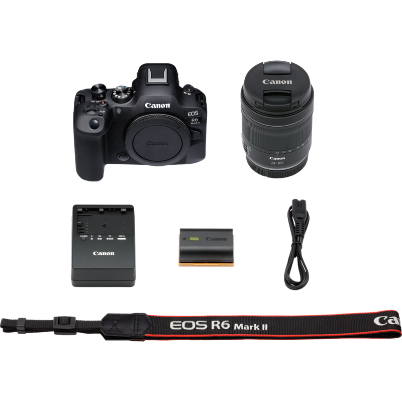Canon EOS R6 Mark II Mirrorless Camera and RF 24-105mm F4-7.1 IS STM Lens Produkt Lieferumfang