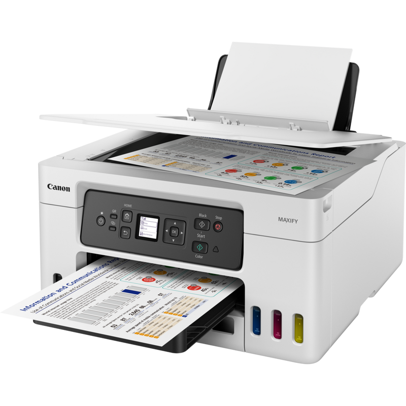 Canon MAXIFY GX3050 MegaTank 3-in-1 Tintenstrahl-Multifunktionssystem mit nachfüllbaren Tintentanks und WLAN Produkt Ansicht von rechts mit geöffnetem Fach