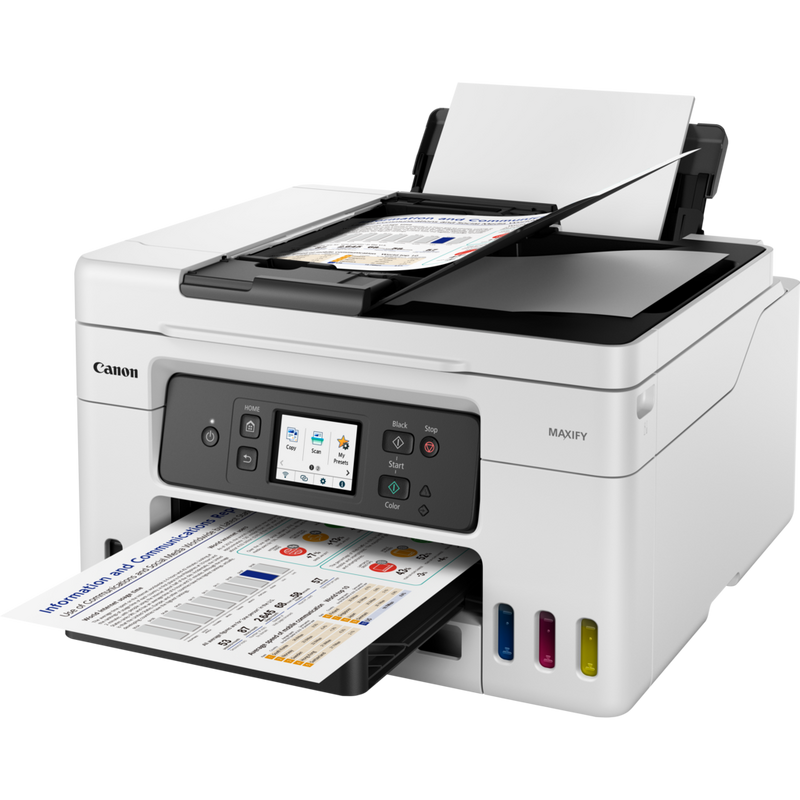 Canon MAXIFY GX4050 MegaTank Farb-Tintenstrahl-Multifunktionssystem mit WLAN und nachfüllbaren Tintentanks Produkt Ansicht von rechts mit geöffnetem Fach