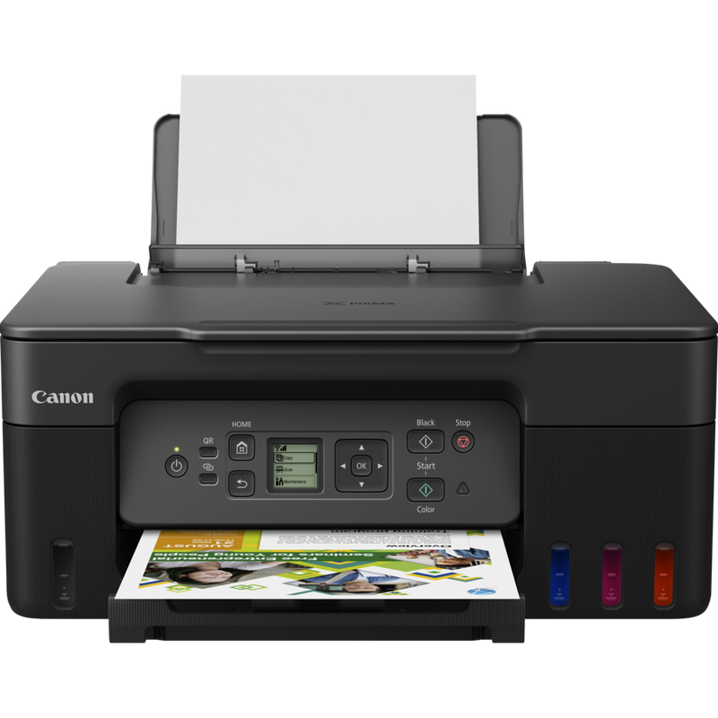 Canon PIXMA G3570 WLAN 3-in-1 MegaTank Farb-Multifunktionssystem mit nachfüllbaren Tintentanks , Schwarz Produkt Vorderansicht mit ausgeklapptem Fach