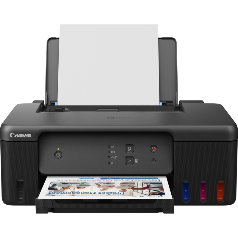 Canon PIXMA G1530 MegaTank Farbdrucker mit nachfüllbaren Tintenbehältern Produkt Vorderansicht mit ausgeklapptem Fach