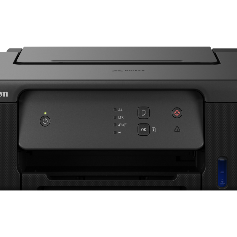 Canon PIXMA G1530 MegaTank Farbdrucker mit nachfüllbaren Tintenbehältern Produkt Vorderansicht mit vergrößertem Hauptschalter