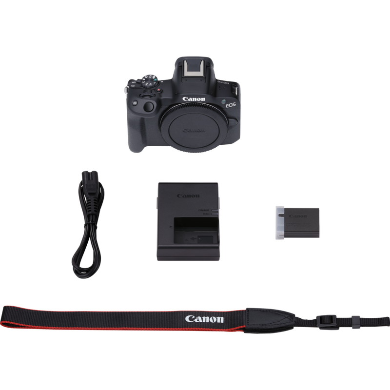 Canon EOS R50 spiegelloses Kameragehäuse, Schwarz Produkt Lieferumfang