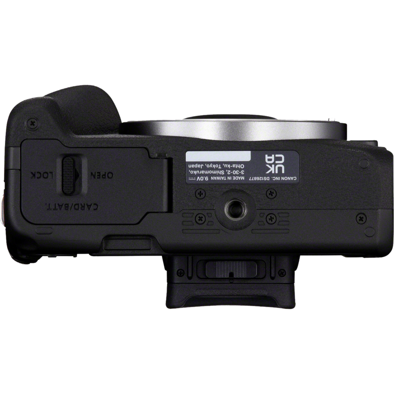 Canon EOS R50 spiegellose Kamera und RF-S 18-45mm F4.5-6.3 IS STM Objektiv Produkt Ansicht von unten