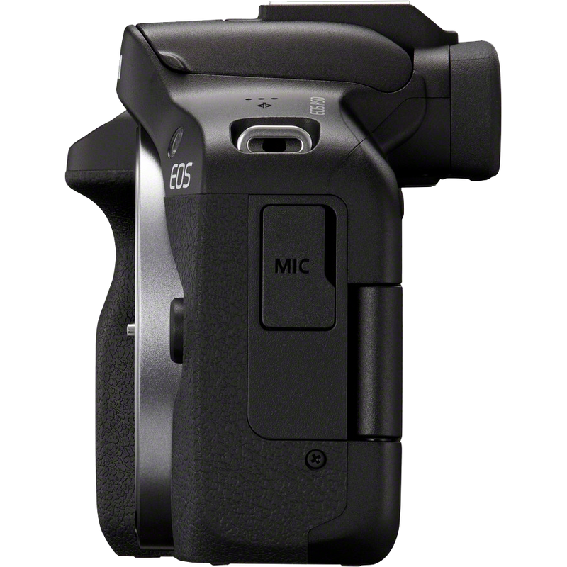 Canon EOS R50 spiegellose Kamera, Schwarz + RF-S 18-45mm IS STM Objektiv + RF-S 55-210mm IS STM Objektiv Produkt Ansicht von rechts