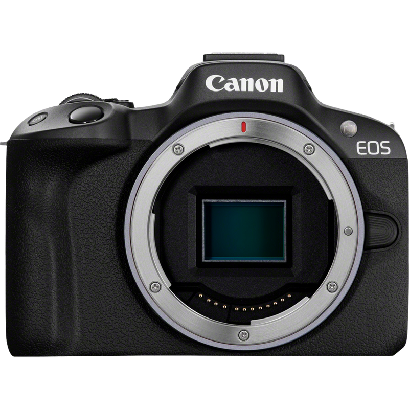 Canon EOS R50 spiegelloses Kameragehäuse Schwarz Vlogger Kit Produkt Vorderansicht