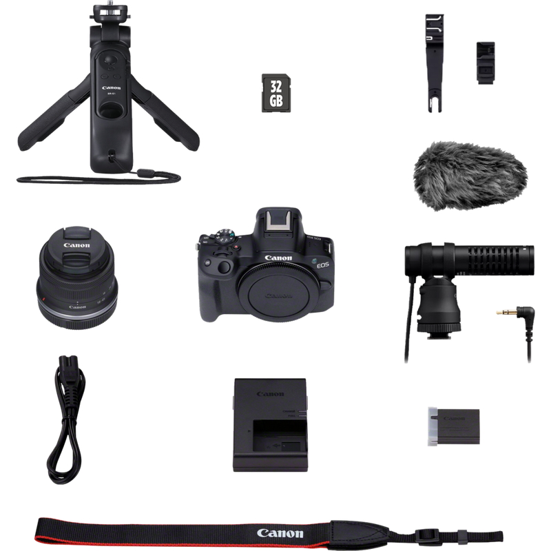 Canon EOS R50 spiegelloses Kameragehäuse Schwarz Vlogger Kit Produkt Lieferumfang
