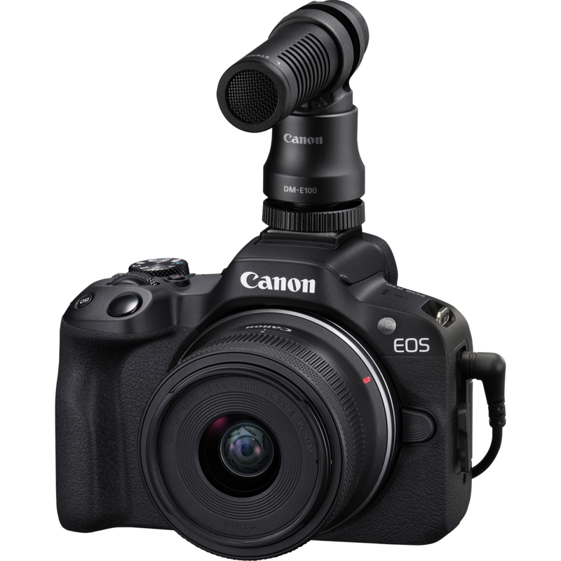 Canon EOS R50 spiegelloses Kameragehäuse Schwarz Vlogger Kit Produkt Mikrofon am Produkt