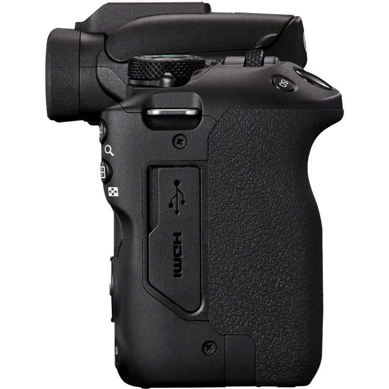 Canon EOS R50 spiegellose Kamera, Schwarz + RF-S 18-45mm F4.5-6.3 IS STM + Rucksack + SD-Karte + Ersatzakku Produkt Ansicht von links