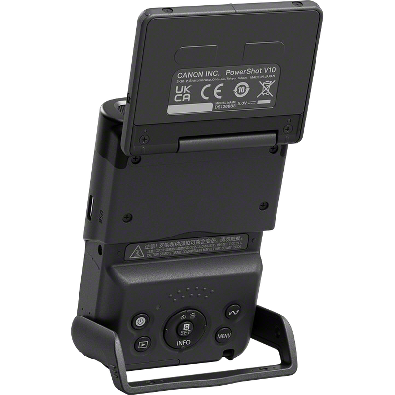 Rückansicht von schräg oben rechts mit integriertem Standfuß und Bildschirm