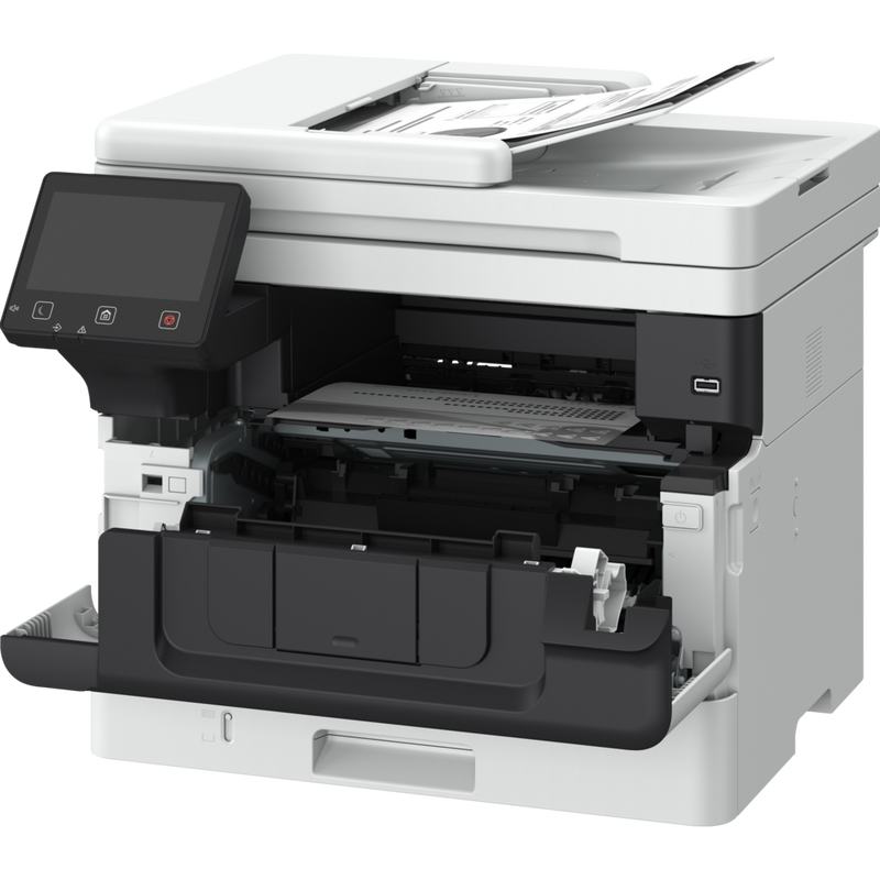 Schrägansicht von vorne links mit geöffnetem Papiereinzug