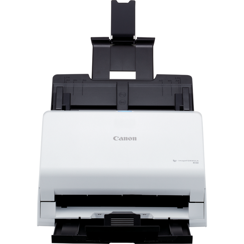 Canon imageFORMULA R30 Document Scanner Product Front view with paper tray open