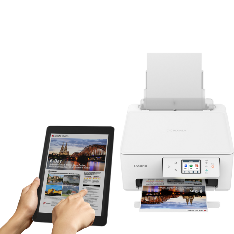 Canon PIXMA TS7650i Wireless Colour 3-in-1 Inkjet Photo Printer Taking print using tablet