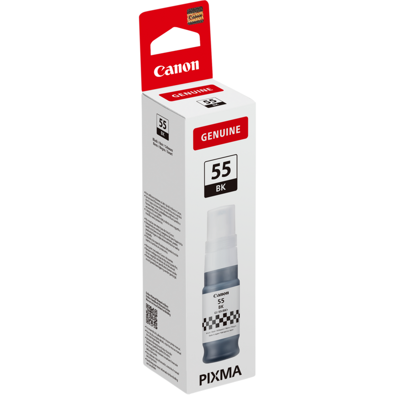 Canon GI-55BK Black Ink Bottle Product Package angled view