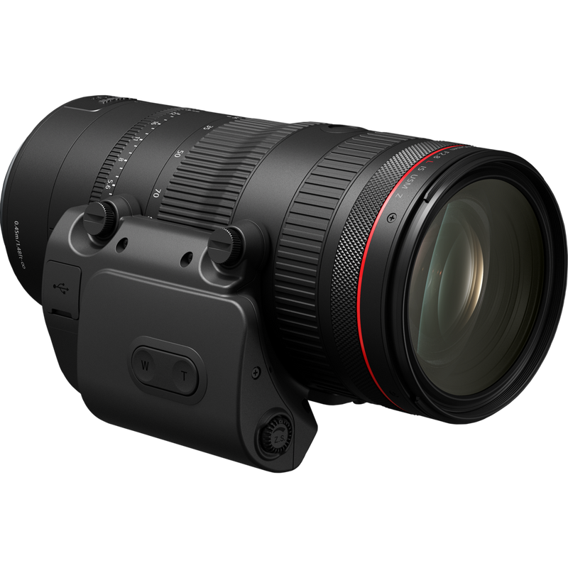 Canon Power Zoom Adapter PZ-E2 Produkt Ansicht des Produkts von rechts, das an einem Objektiv angebracht wurde