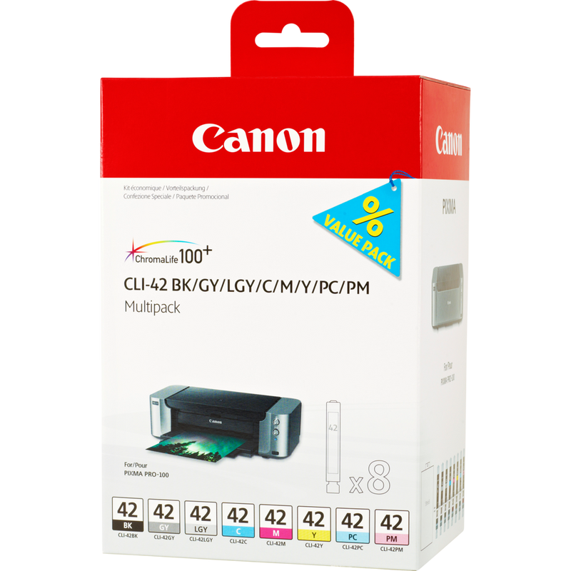 Canon CLI-42 BK/GY/LGY/C/M/Y/PC/PM Multipack mit 8 Tinten Produkt Ansicht von rechts