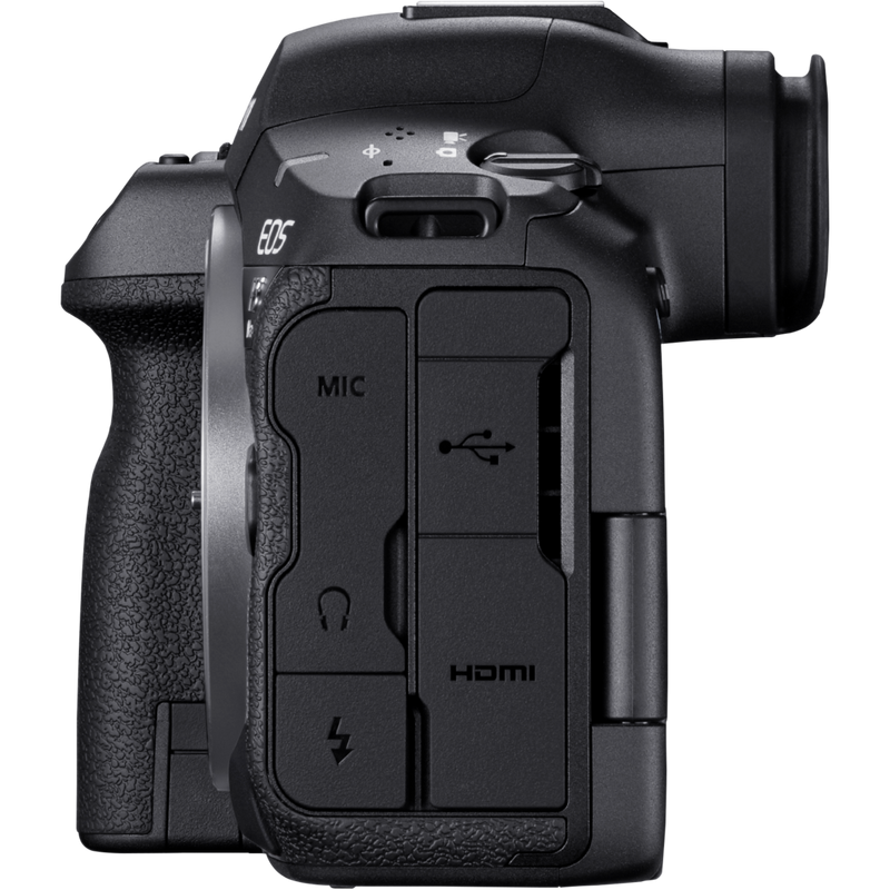 Canon EOS R5 Mark II spiegellose Kamera und RF 24-105mm F4 L IS USM Objektiv Produkt Ansicht von rechts ohne Objektiv