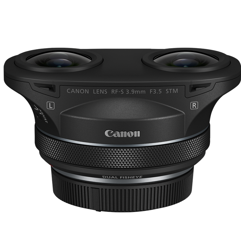 Canon RF-S 3.9mm F3.5 STM DUAL FISHEYE-Objektiv Produkt Vorderansicht mit Abdeckung