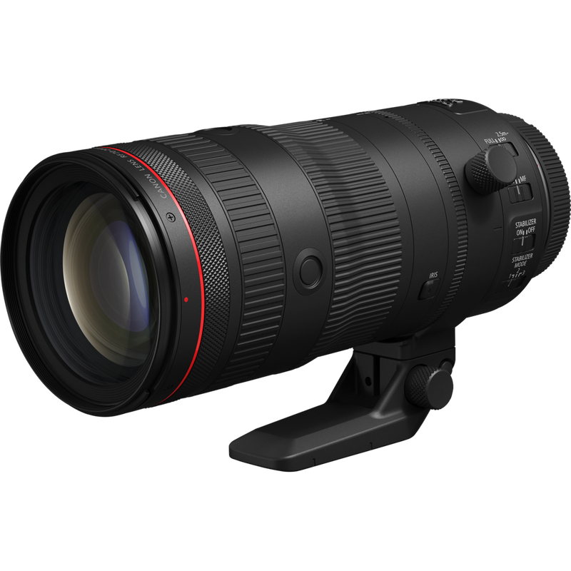 Canon RF 70-200mm F2.8L IS USM Z Objektiv, schwarz Produkt Schrägansicht mit Objektivstütze
