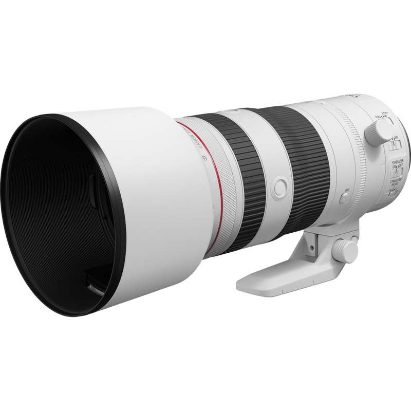 Canon RF 70-200mm F2.8L IS USM Z Objektiv, weiß Produkt Schrägansicht mit Streulichtblende