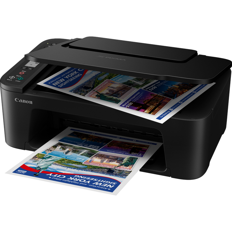 Canon PIXMA TS3750i WLAN-Farb-Multifunktionssystem Fotodrucker, Schwarz Produkt Vorderansicht mit geöffnetem Fach und geöffneter Abdeckung