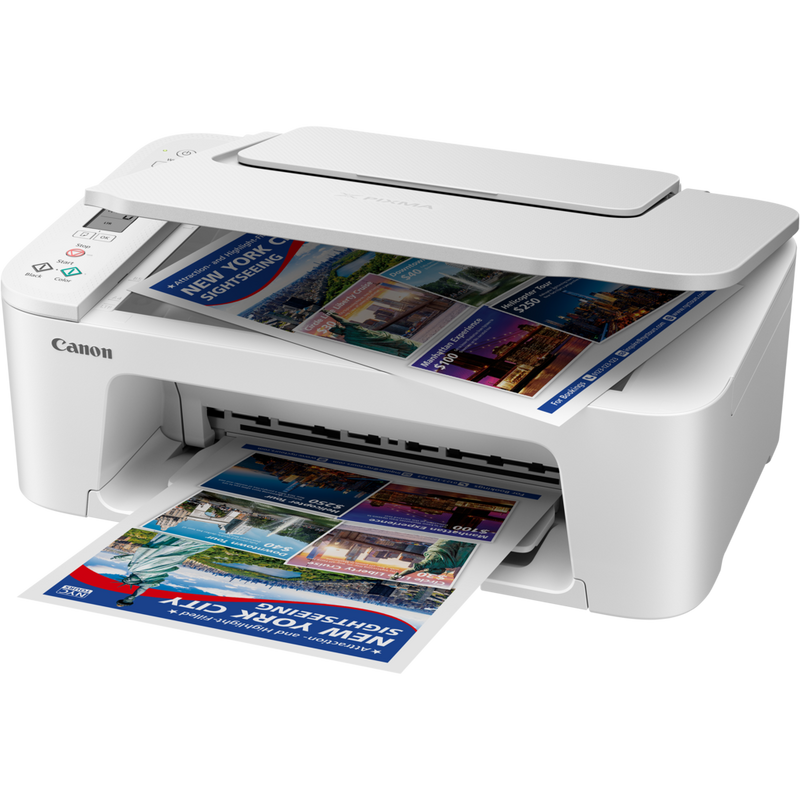 Canon PIXMA TS3751i WLAN-Farb-Multifunktionssystem Fotodrucker, Weiß Produkt Vorderansicht mit geöffnetem Fach und geöffneter Abdeckung