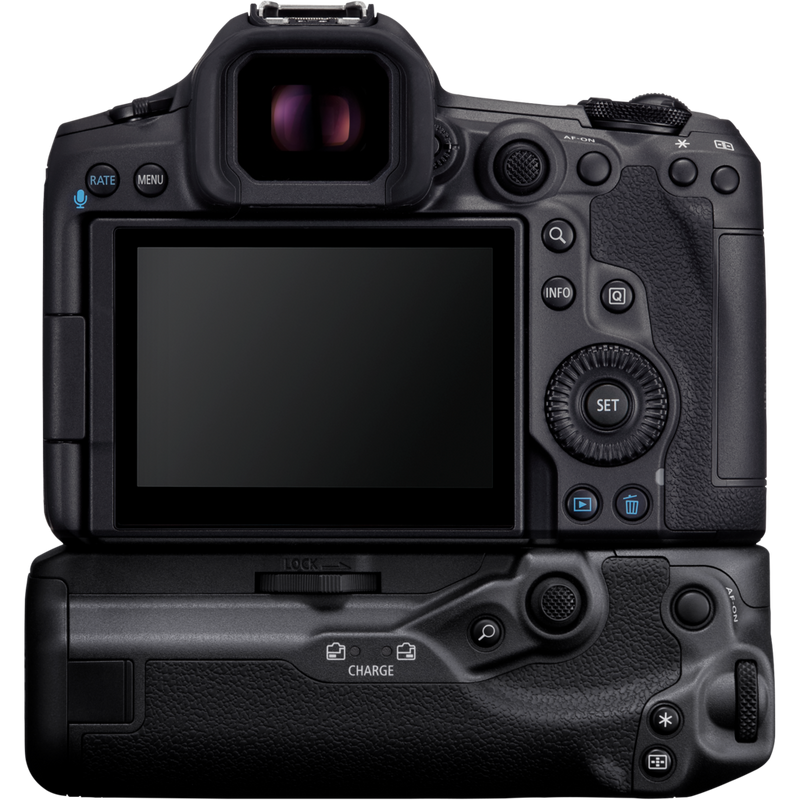 Canon BG-R20 Akkugriff Produkt Rückansicht mit Produkt samt Kamera