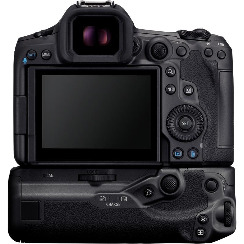 Canon BG-R20EP Akkugriff Produkt Rückansicht mit Produkt samt Kamera