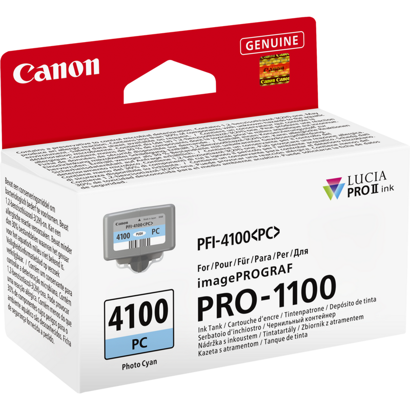 Canon PFI-4100PC Produkt Diagonale Vorderansicht der Verpackung