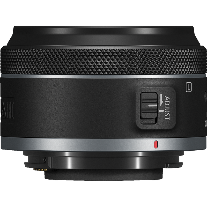 Canon RF-S 7.8mm F4 STM DUAL Lens Produkt Seitenansicht mit Schalter