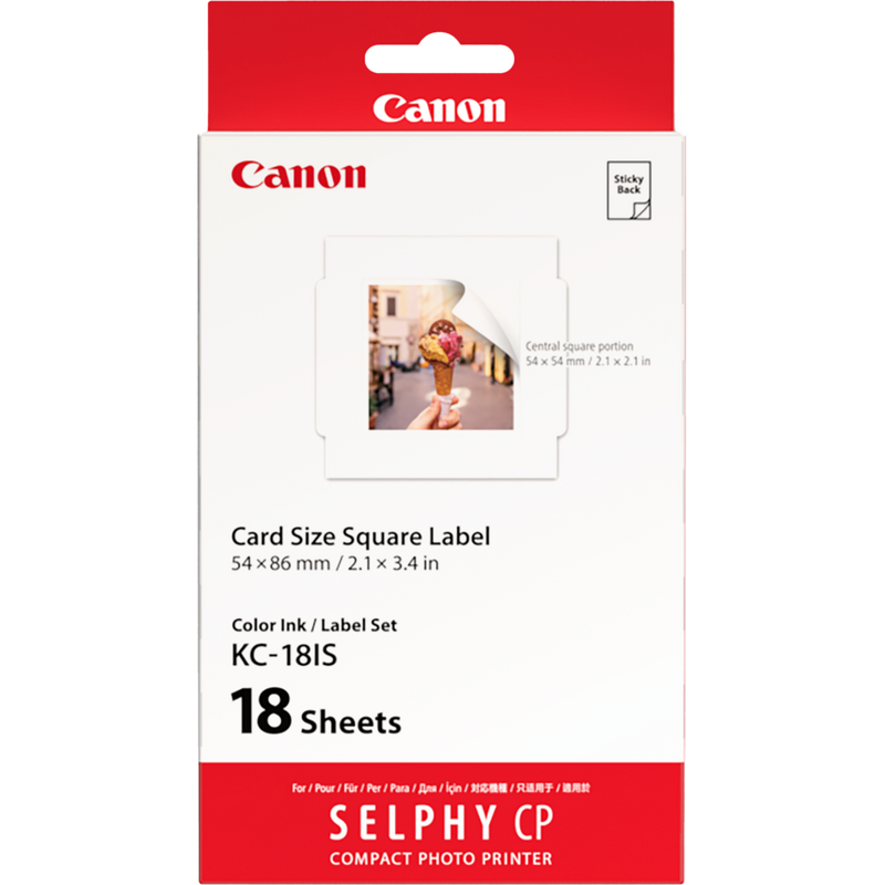 Canon KC-18IS Farbtinte + 54x86mm Sticker-Papier, 18Blatt Produkt Ansicht von links mit Produkten