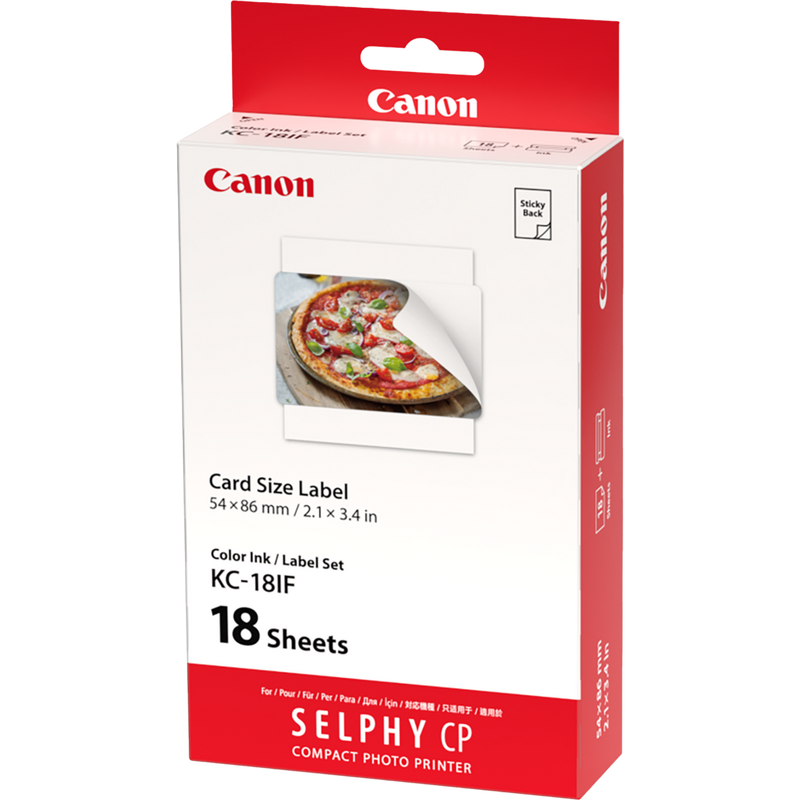 Canon KC-18IF Farbtinte + 54x86mm Sticker-Papier, 18Blatt Produkt Ansicht von links