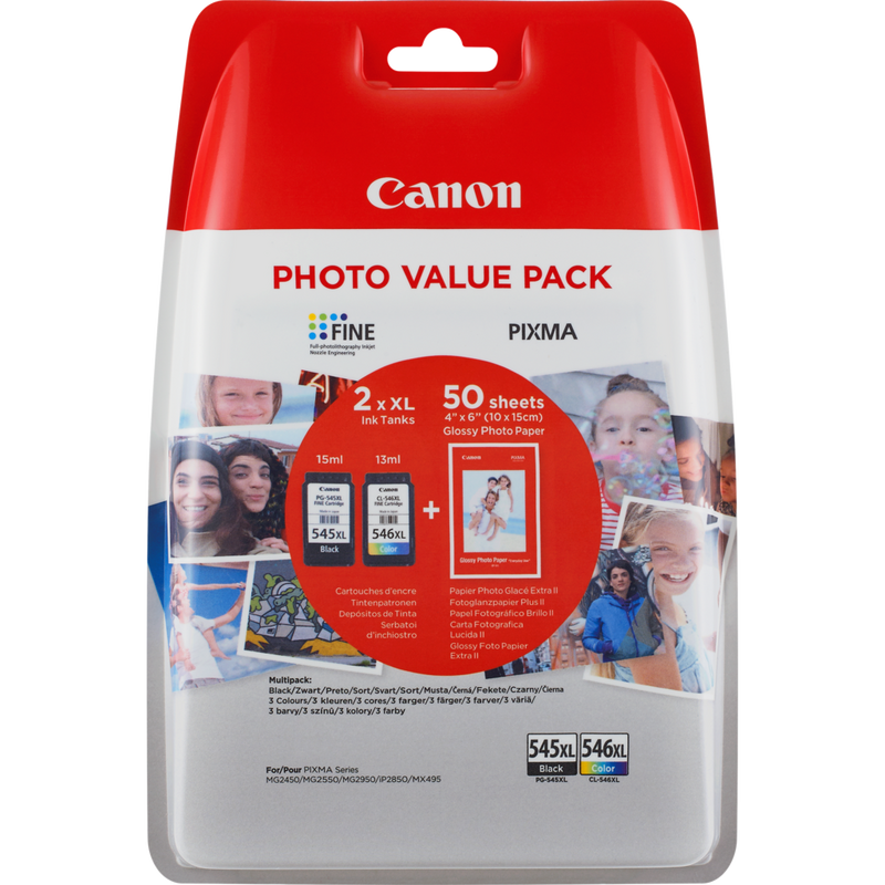 PG-545XL Black & CL-546XL Color + Photo Paper (Value Pack) [Kit fotografico]