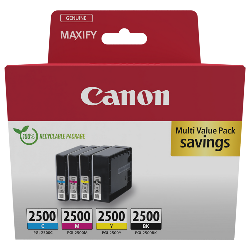 Canon PGI-2500 BK/C/M/Y Ink Cartridge Multi Pack Product Package front view