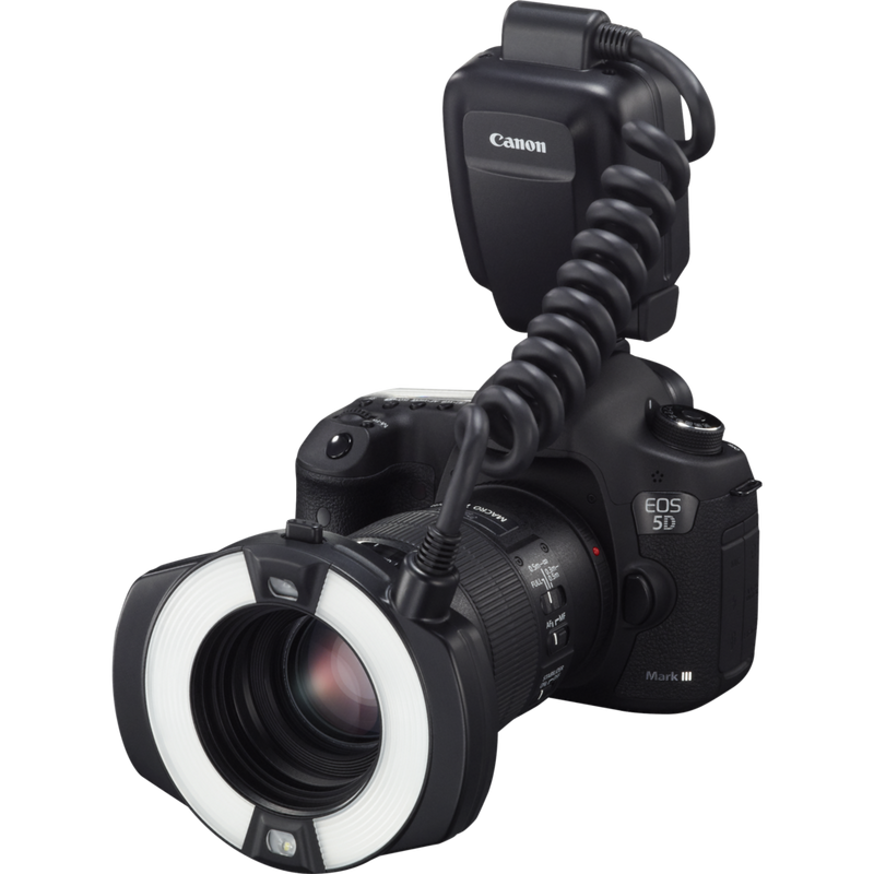 Canon Speedlite MR-14EX II Macro Ring Lite Flash Product attached to a camera