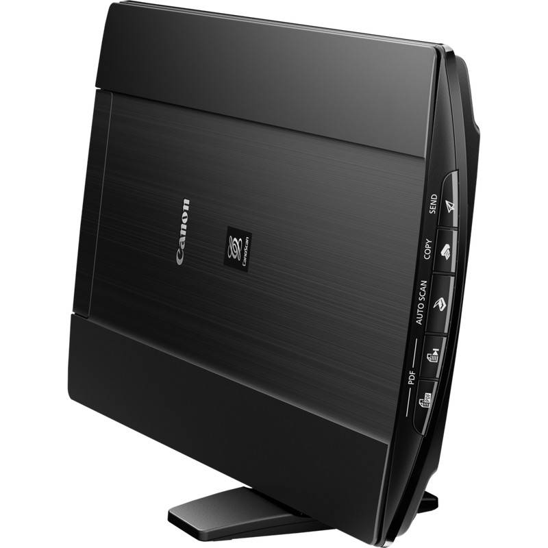 Canon CanoScan LiDE 220 Produkt Vorderansicht von links mit dem Produkt auf einem Standfuß