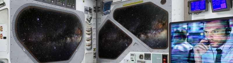 The screens inside the ‘rocket cube’, which showed a spectacular projected show of the moon landings during the anniversary.