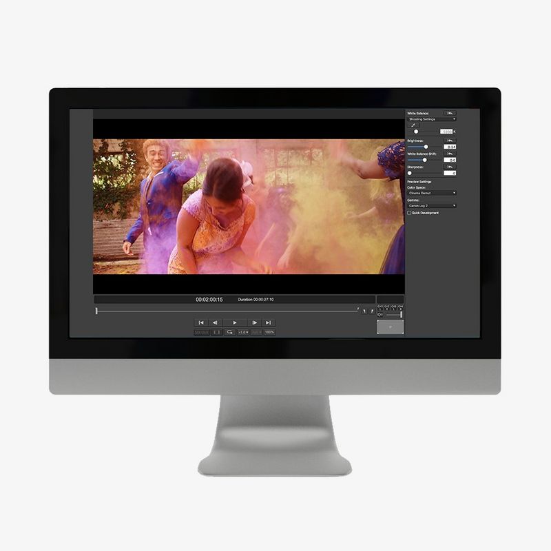 Cinema camera RAW development software with man and woman spray painting.