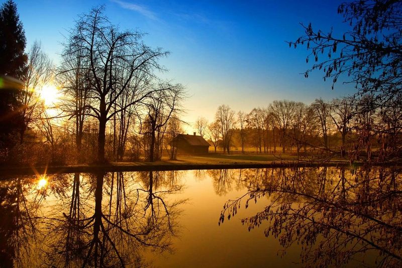 House on a lake at Sunrise