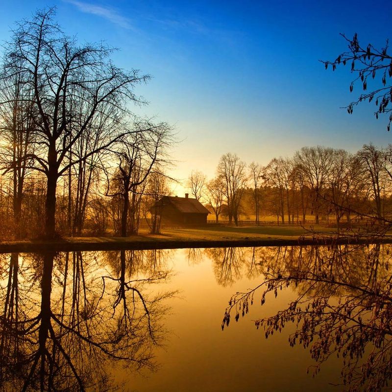 House on a lake at Sunrise