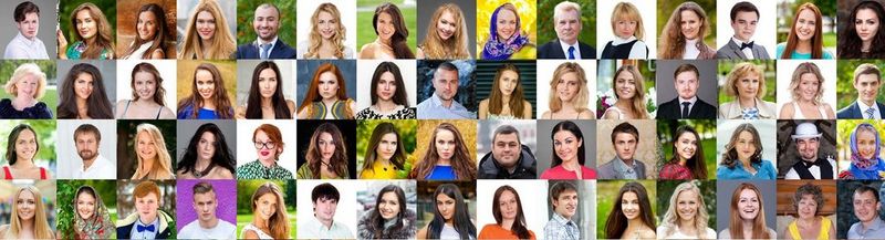 Dozens of different head and shoulders portraits of men and women