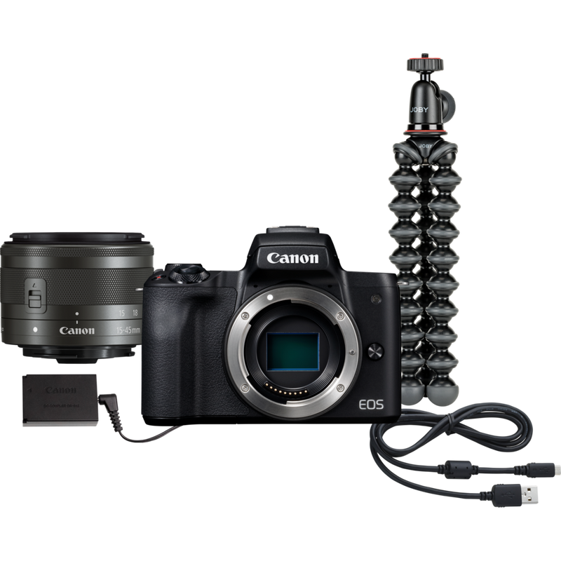 Canon EOS M50 für Wechselobjektive im Videokonferenz-Kit Produkt Vorderansicht des Kit-Inhalts