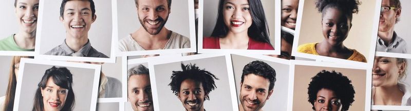 A selection of ‘polaroid’ style photos of smiling young people.