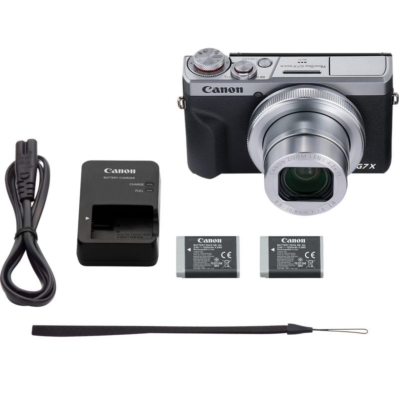 Canon PowerShot G7 X Mark III Kompaktkamera, Silber + Ersatzakku, Lieferumfang des Produkts